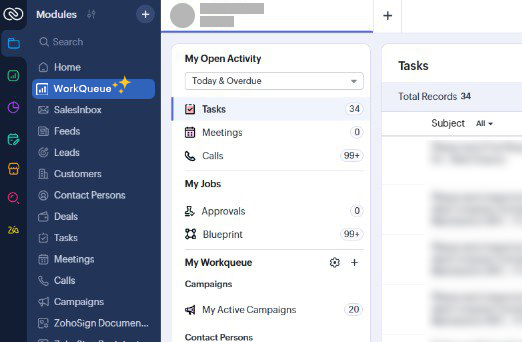 Zoho CRM Workqueue